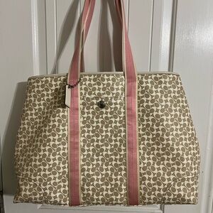Coach Tan and Pink Signature Tote